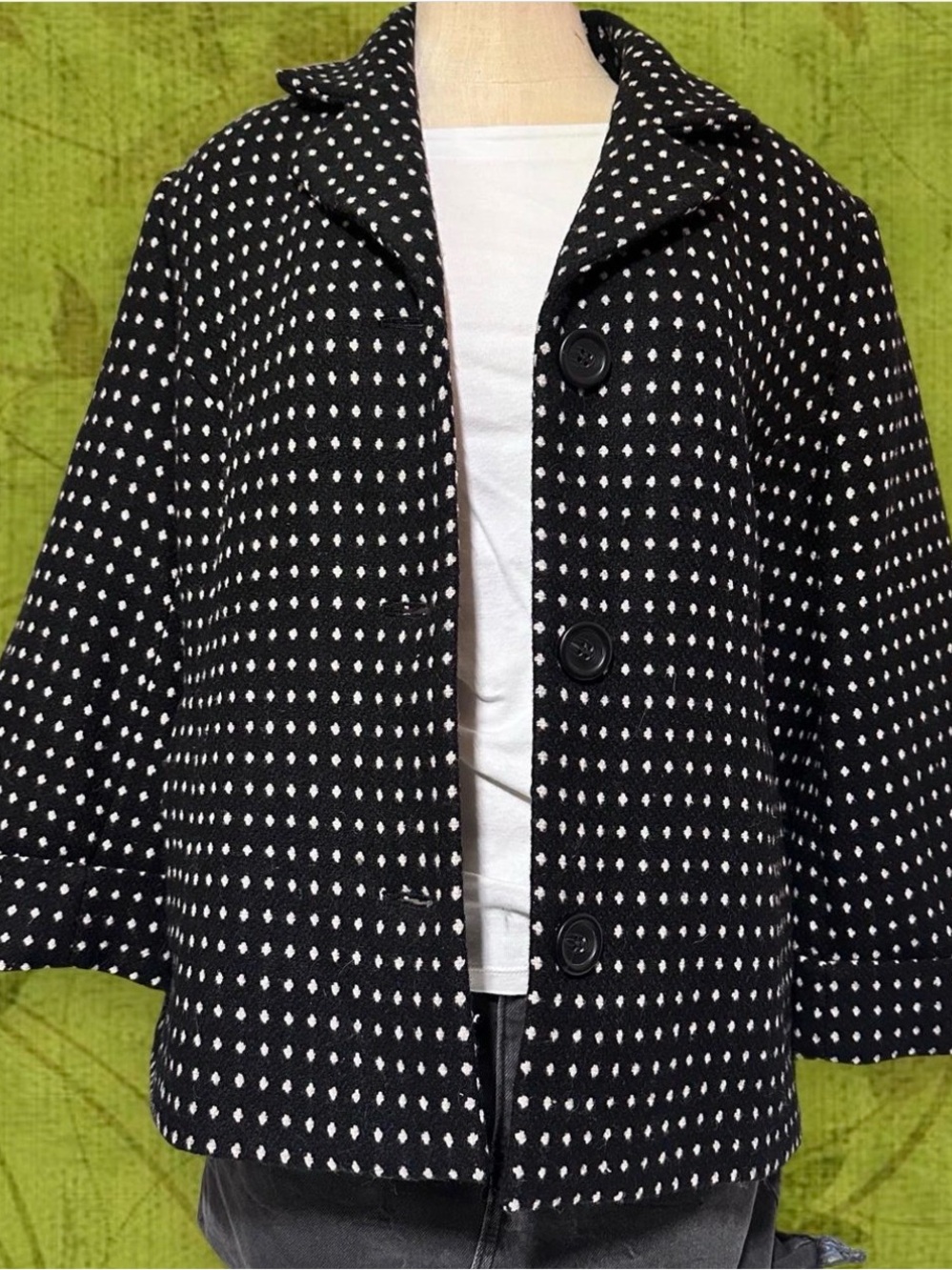 Twee Black Wool Blend Polka Dot Coat